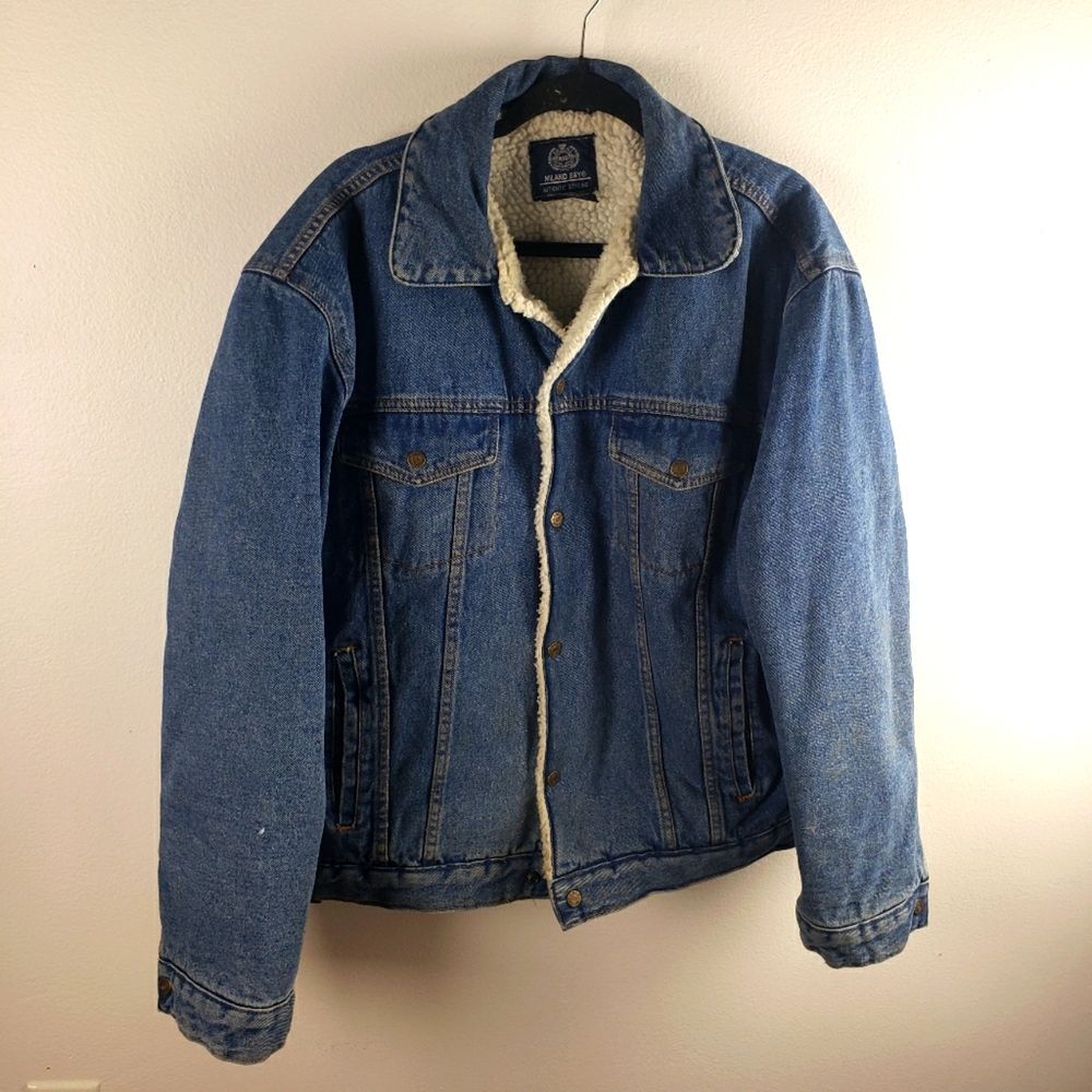 Men's Vintage Milano Bay Denim Sherpa Line Snap Button Jacket Size Large